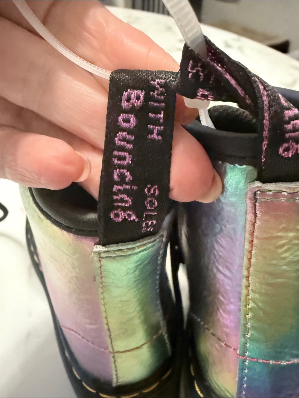 Dr. Martens Kids Iridescent Lace-Up Boots in Purple and Green - Picture 4 of 7